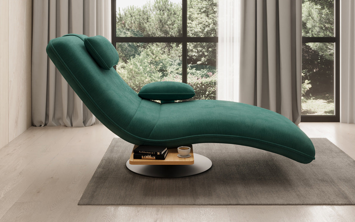 Designer relax-ligstoel velours fluweel met draaifunctie en bijzettafel