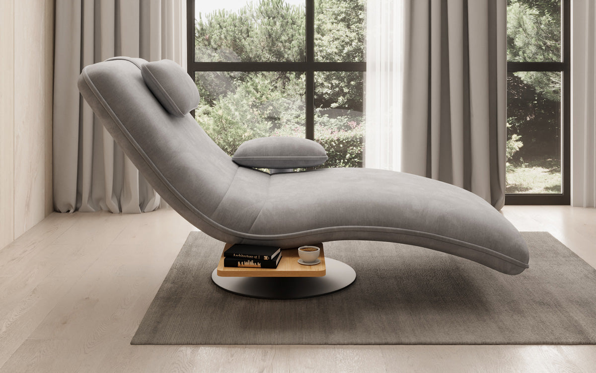 Designer relax-ligstoel velours fluweel met draaifunctie en bijzettafel