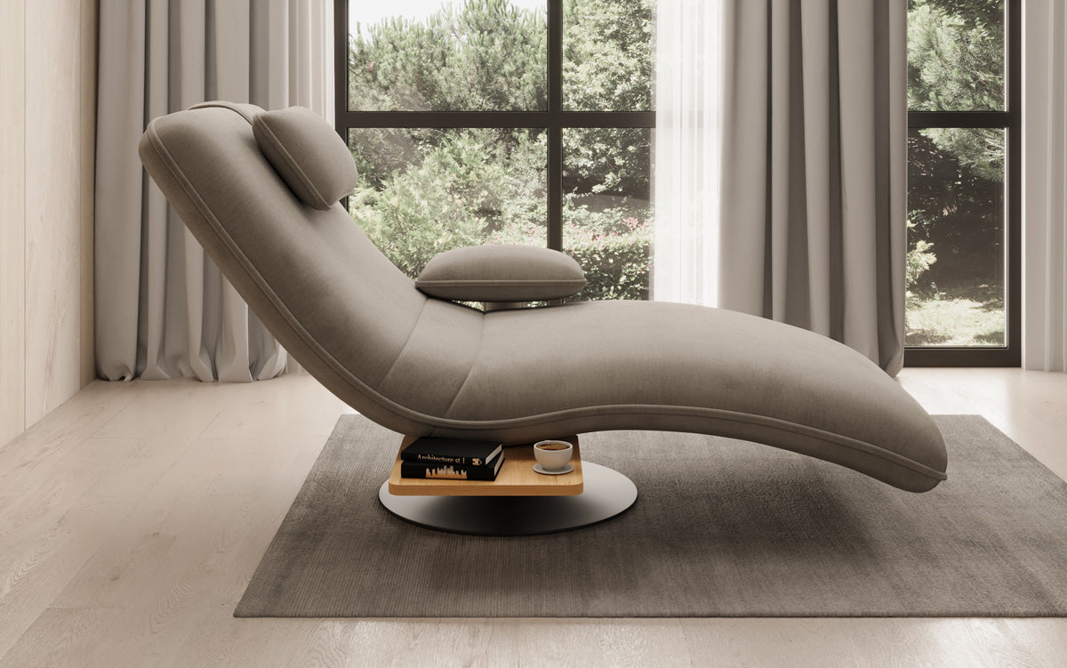 Designer relax-ligstoel velours fluweel met draaifunctie en bijzettafel