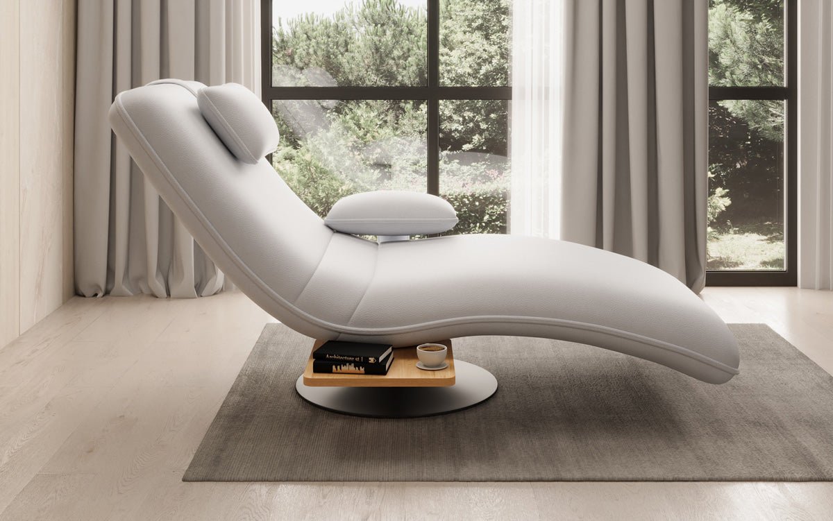 Designer relax-ligstoel velours echt leer met draaifunctie en bijzettafel