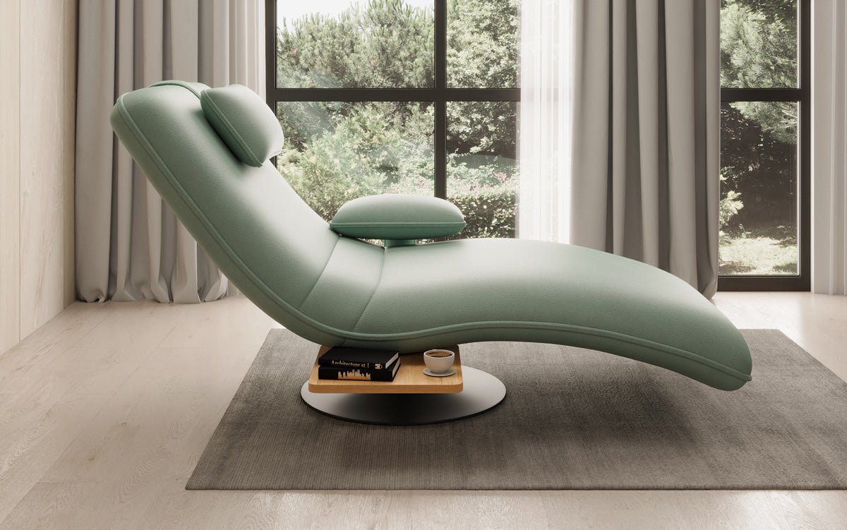 Designer relax-ligstoel velours echt leer met draaifunctie en bijzettafel