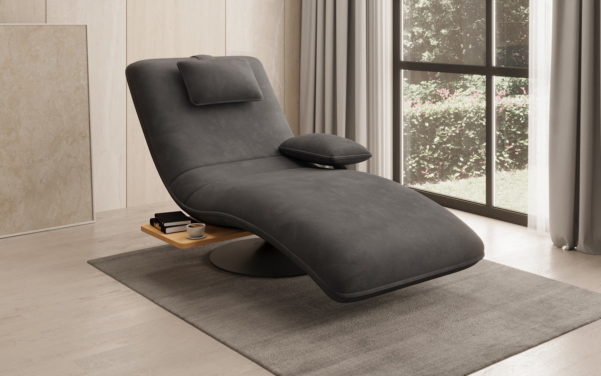 Designer relax-ligstoel velours fluweel met draaifunctie en bijzettafel