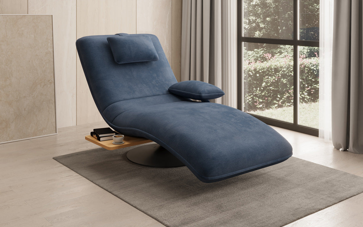 Designer relax-ligstoel velours fluweel met draaifunctie en bijzettafel
