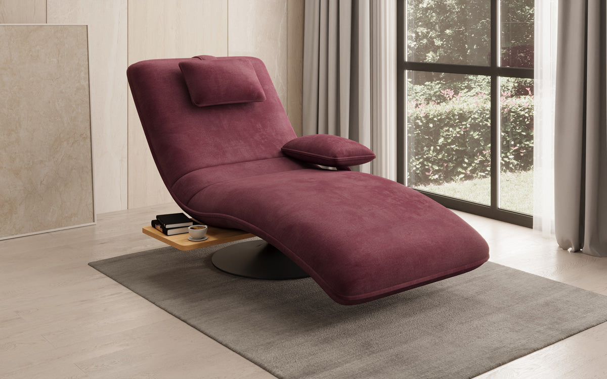 Designer relax-ligstoel velours fluweel met draaifunctie en bijzettafel
