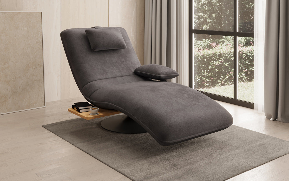 Designer relax-ligstoel velours fluweel met draaifunctie en bijzettafel