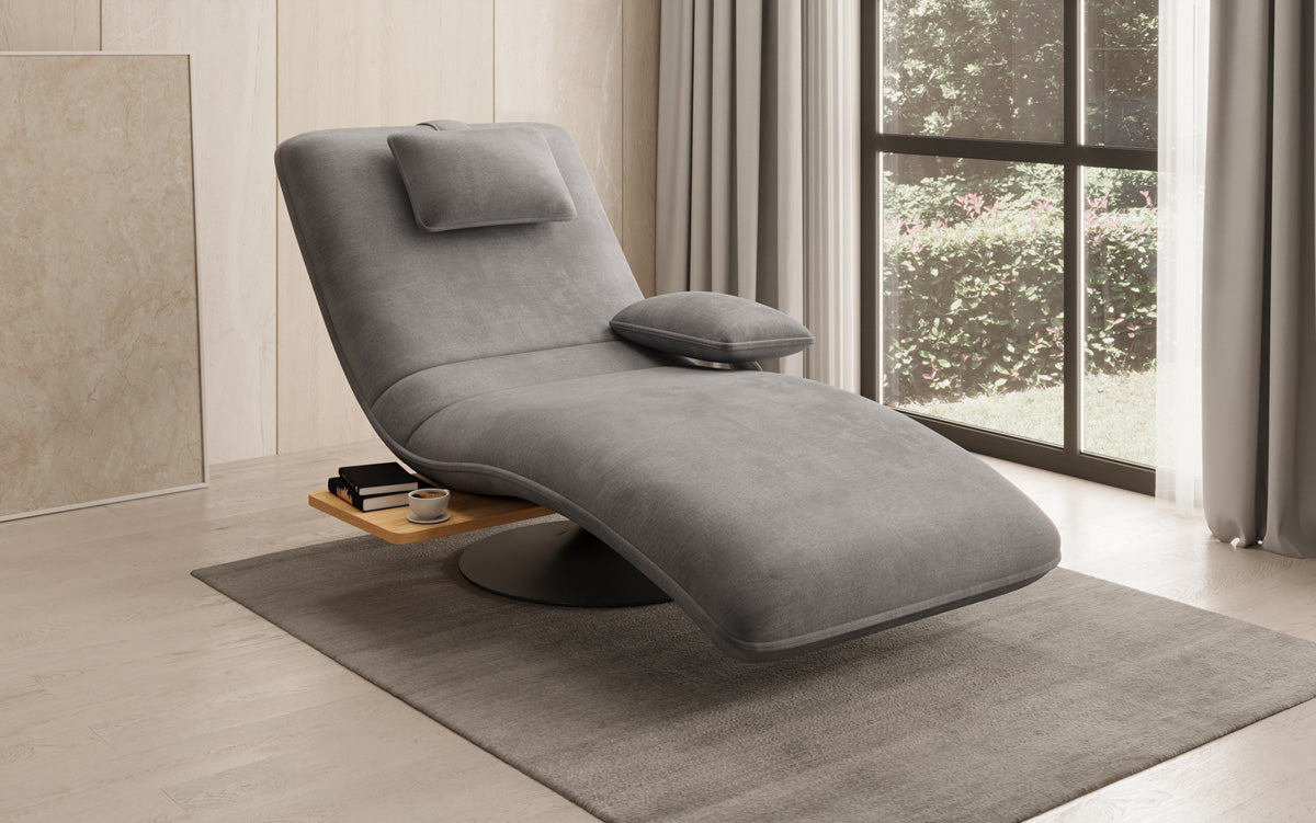 Designer relax-ligstoel velours fluweel met draaifunctie en bijzettafel