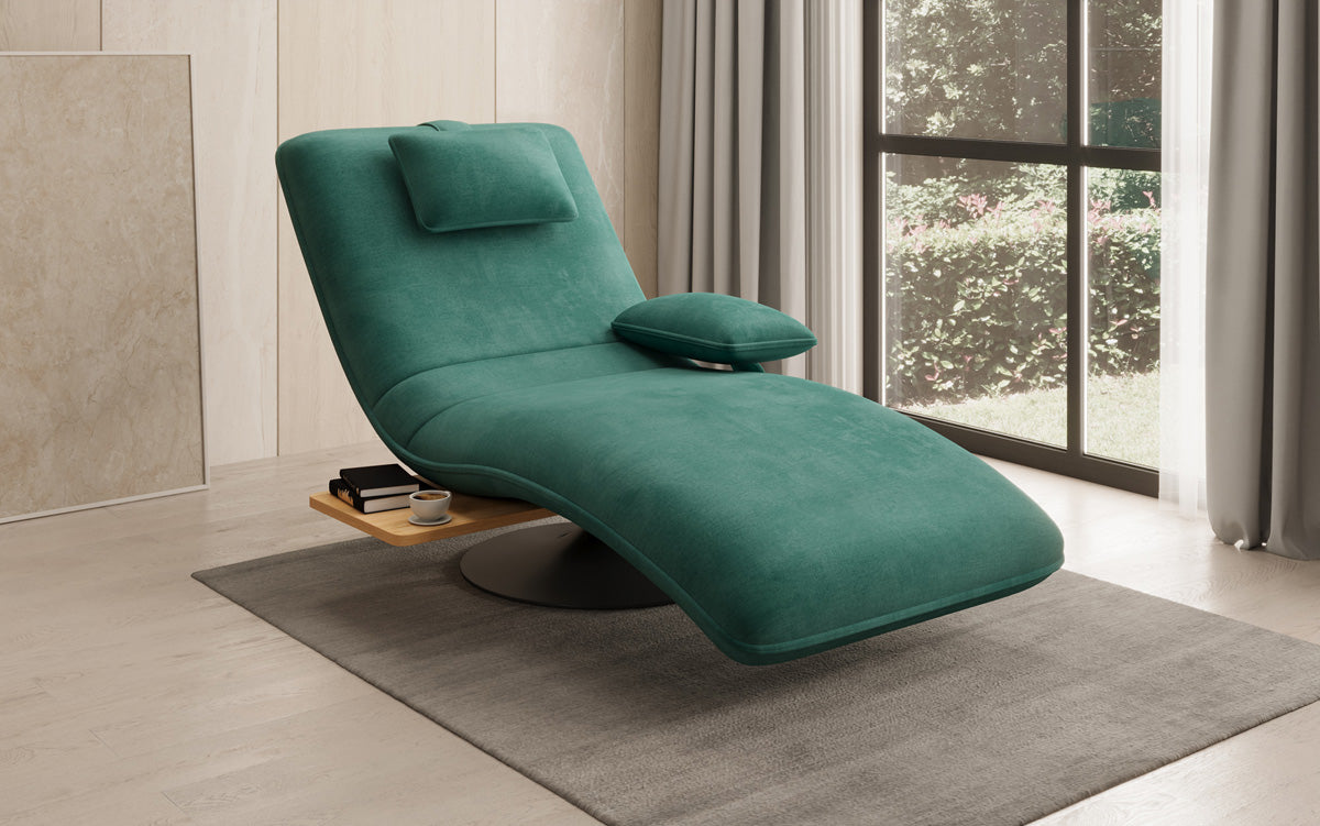Designer relax-ligstoel velours fluweel met draaifunctie en bijzettafel