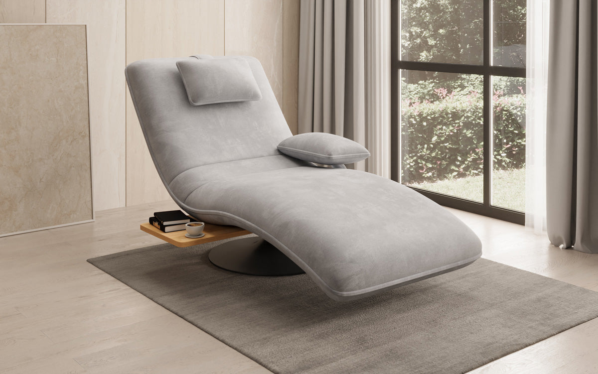 Designer relax-ligstoel velours fluweel met draaifunctie en bijzettafel