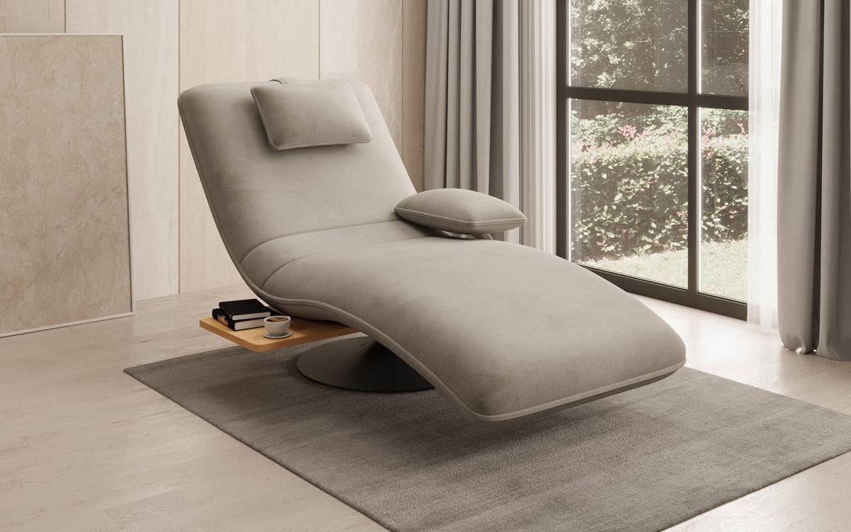 Designer relax-ligstoel velours fluweel met draaifunctie en bijzettafel