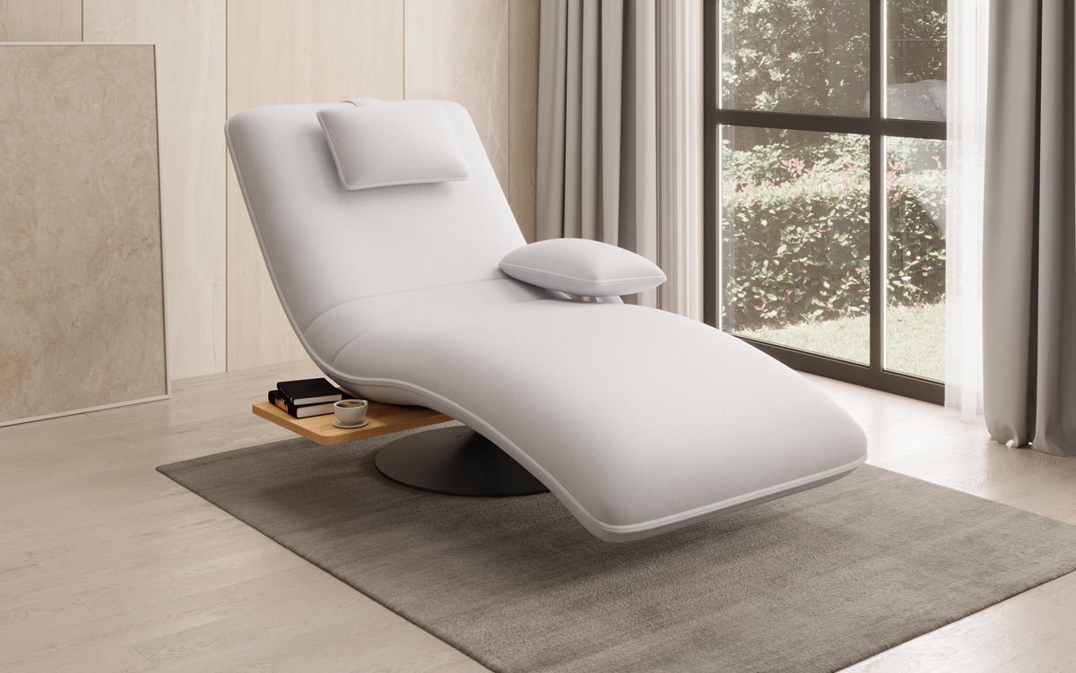 Designer relax-ligstoel velours echt leer met draaifunctie en bijzettafel