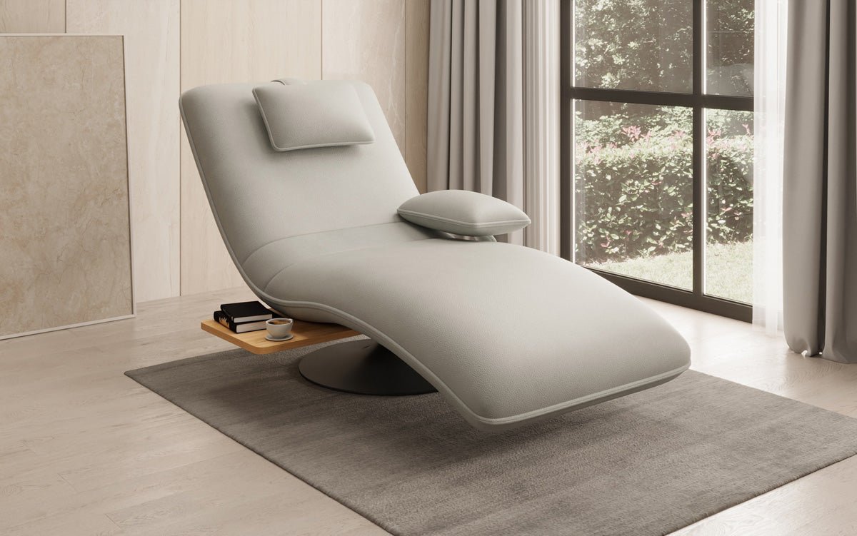 Designer relax-ligstoel velours echt leer met draaifunctie en bijzettafel