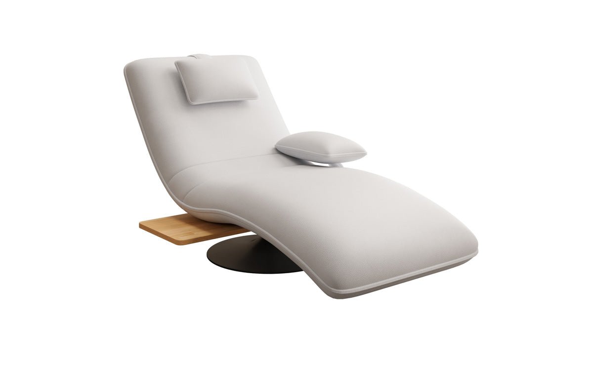 Designer relax-ligstoel velours echt leer met draaifunctie en bijzettafel