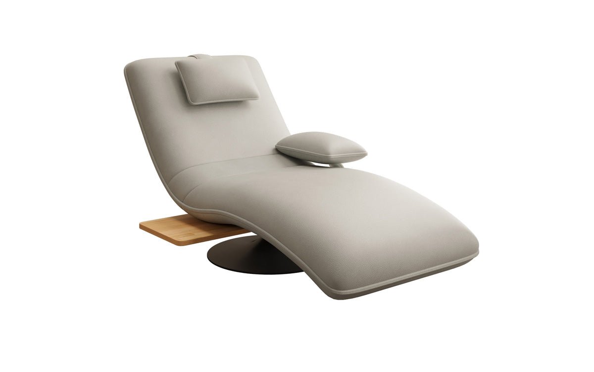 Designer relax-ligstoel velours echt leer met draaifunctie en bijzettafel
