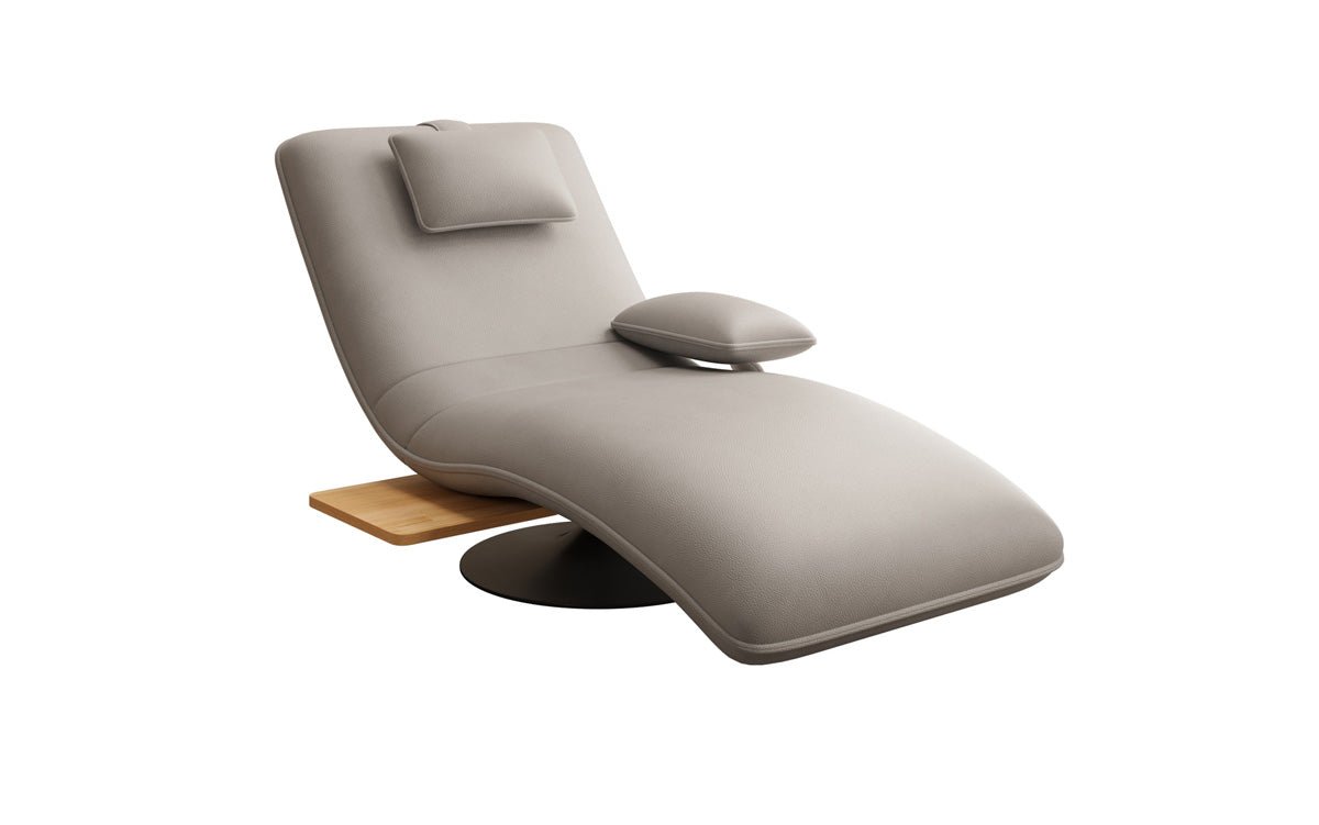 Designer relax-ligstoel velours echt leer met draaifunctie en bijzettafel