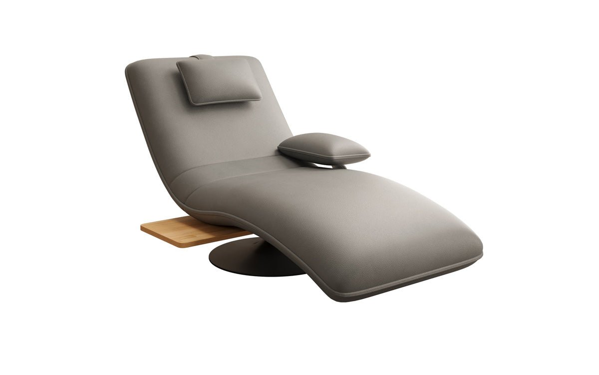 Designer relax-ligstoel velours echt leer met draaifunctie en bijzettafel