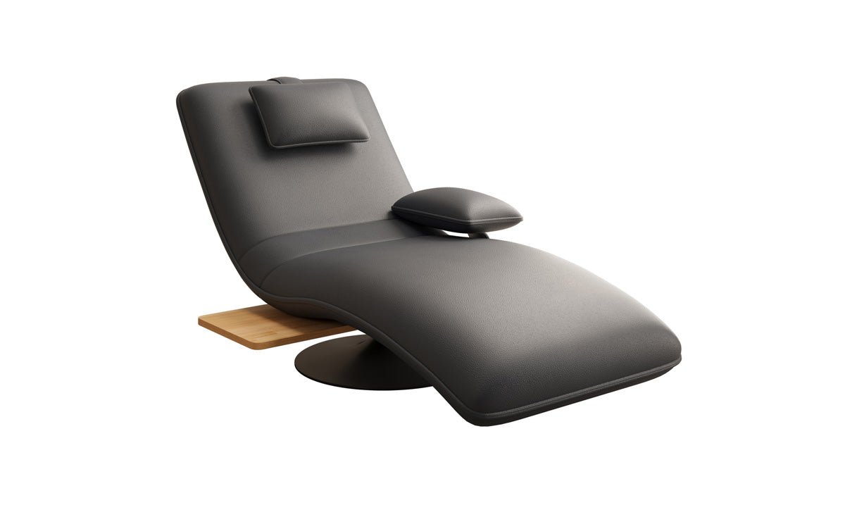 Designer relax-ligstoel velours echt leer met draaifunctie en bijzettafel
