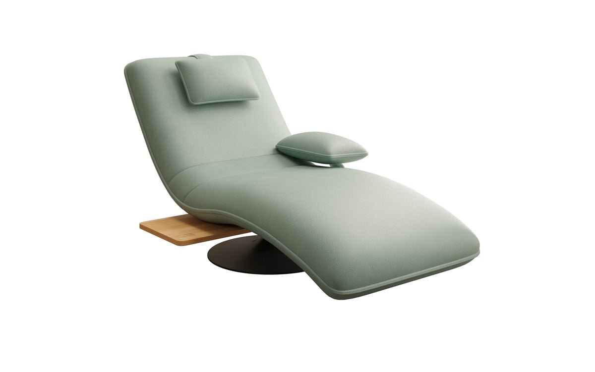 Designer relax-ligstoel velours echt leer met draaifunctie en bijzettafel