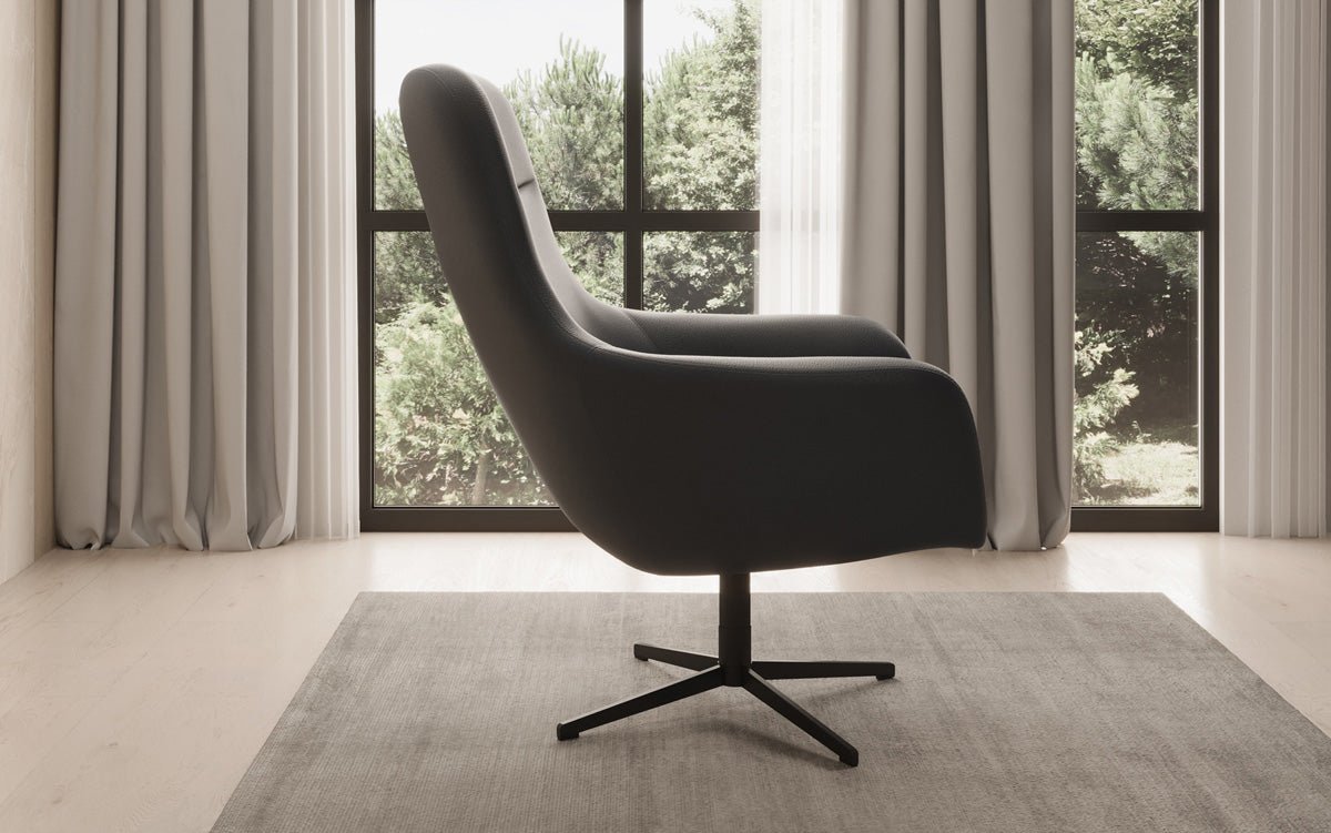 Designer fauteuil Ren 360° draaifunctie in echt leer