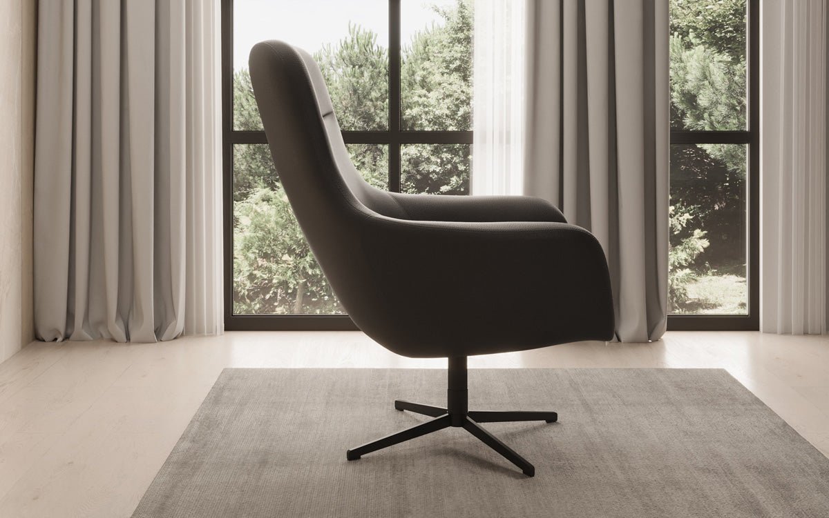 Designer fauteuil Ren 360° draaifunctie in echt leer