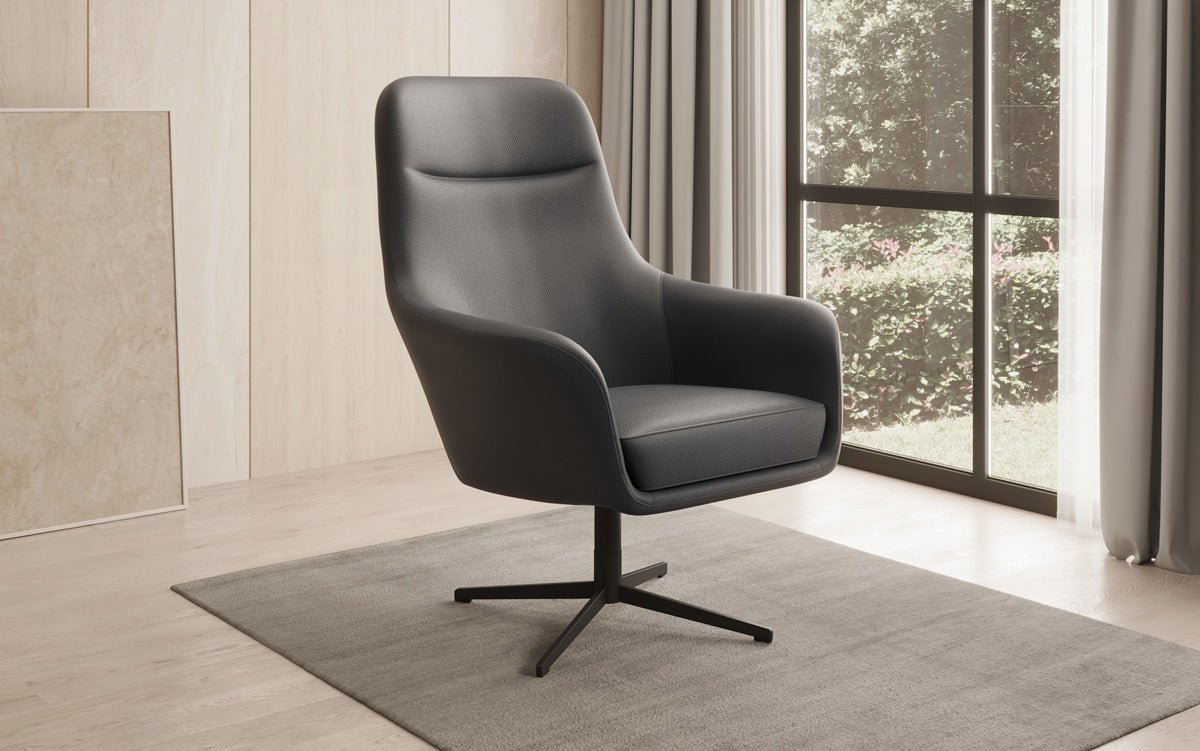 Designer fauteuil Ren 360° draaifunctie in echt leer