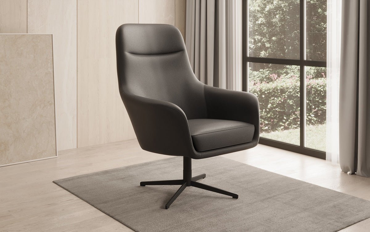 Designer fauteuil Ren 360° draaifunctie in echt leer