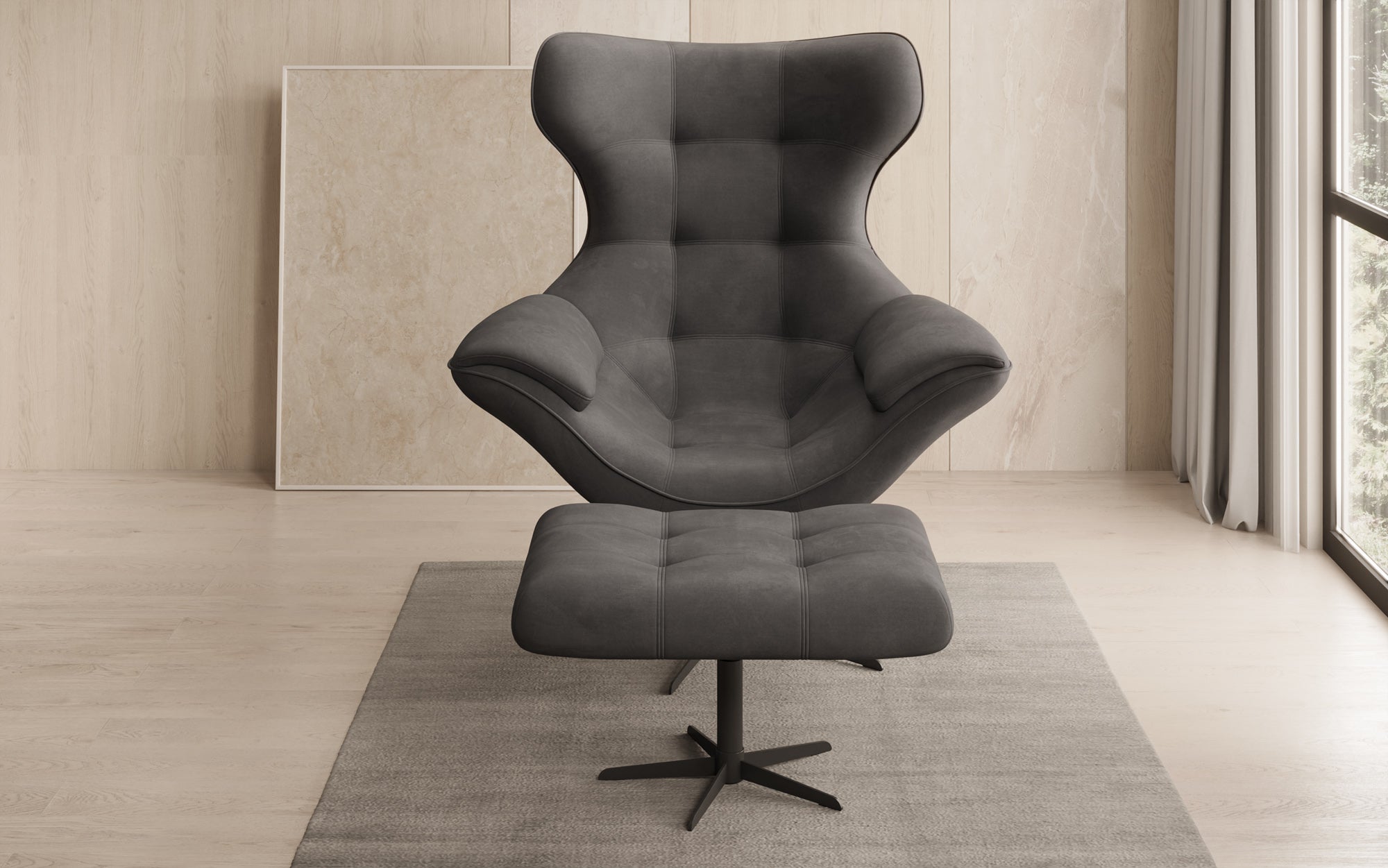 Designer Sofa-Sessel Aurelio inkl. Beistellhocker in Fluweel