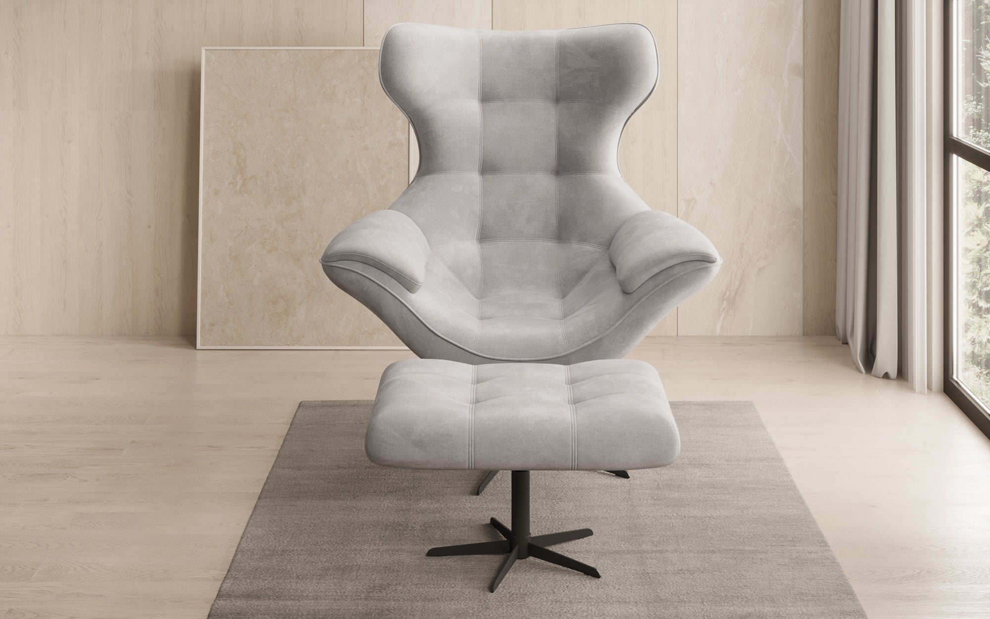 Designer Sofa-Sessel Aurelio inkl. Beistellhocker in Fluweel