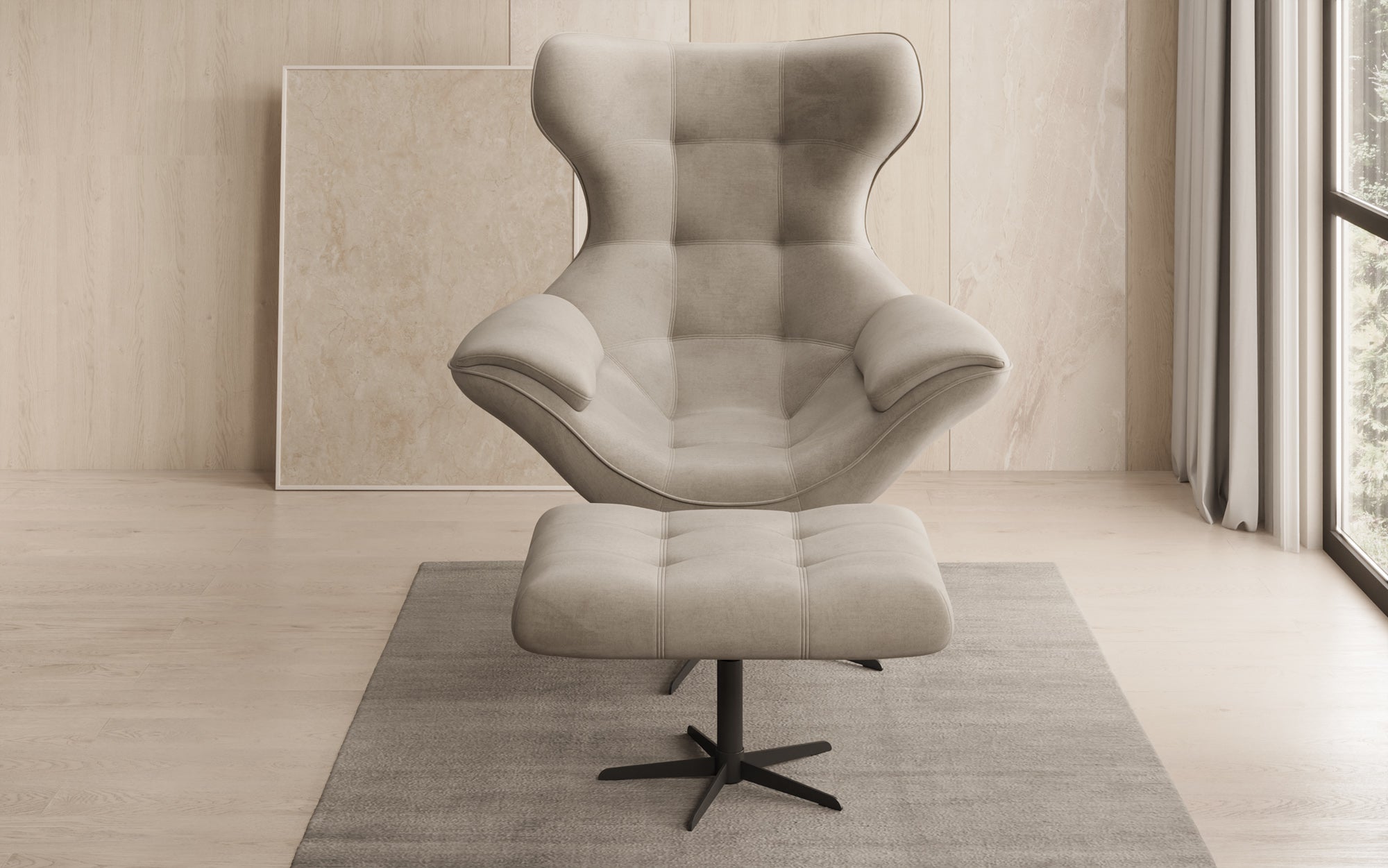 Designer Sofa-Sessel Aurelio inkl. Beistellhocker in Fluweel