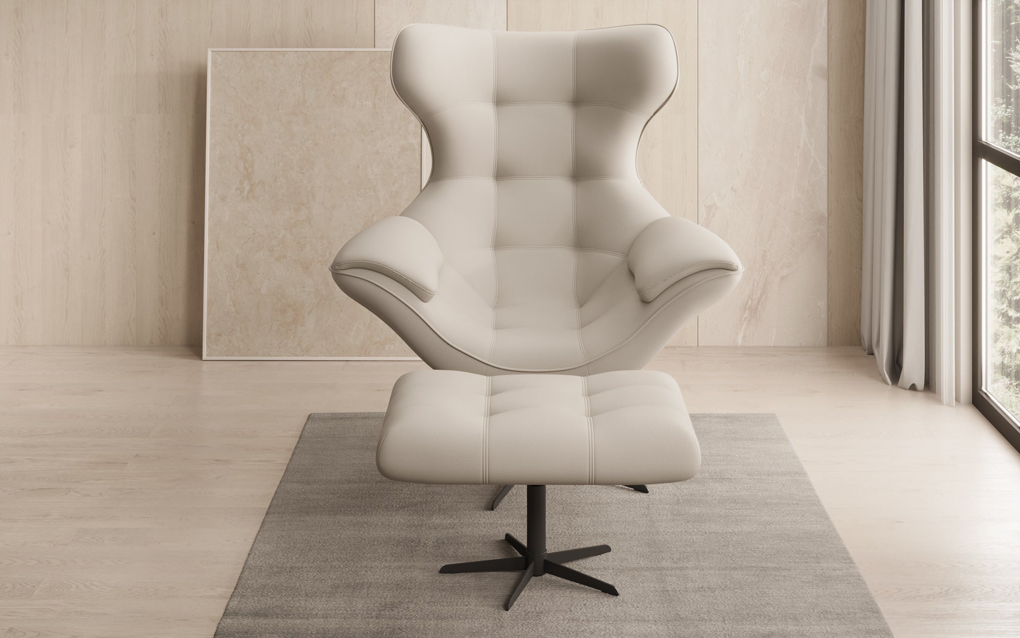 Designer Sofa-fauteuil Aurelio incl. bijzetkruk in Stof