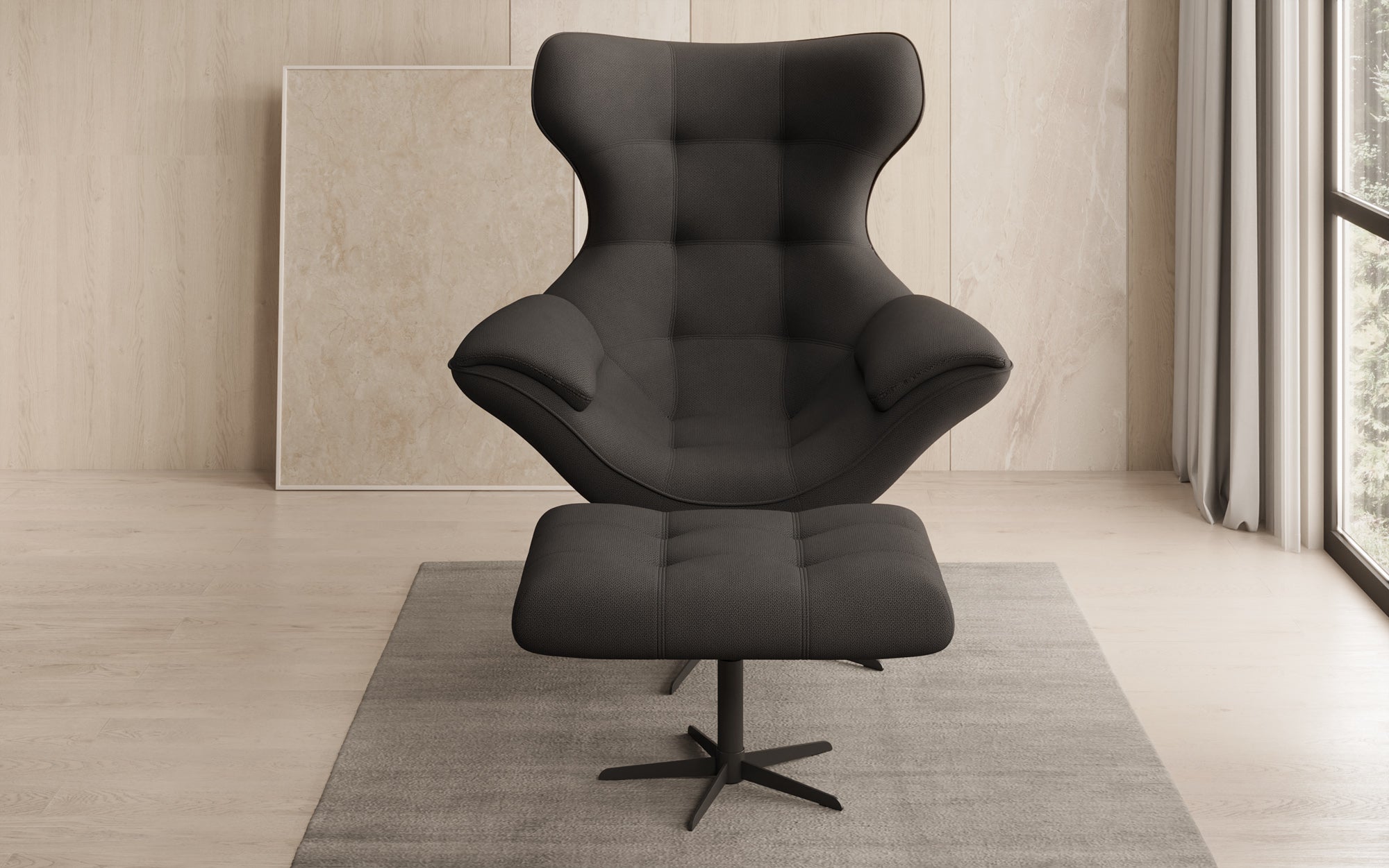 Designer Sofa-fauteuil Aurelio incl. bijzetkruk in Stof