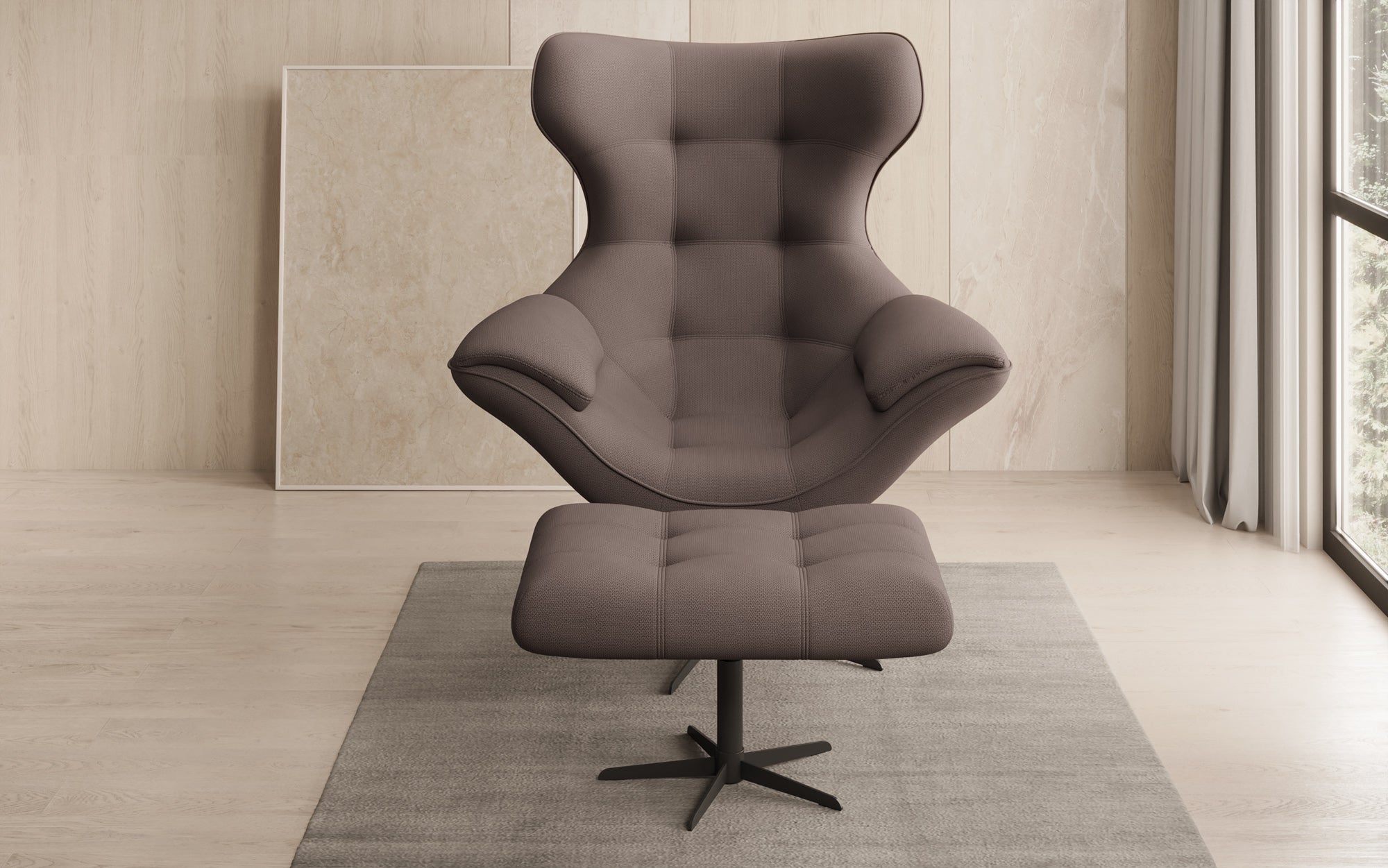 Designer Sofa-fauteuil Aurelio incl. bijzetkruk in Stof