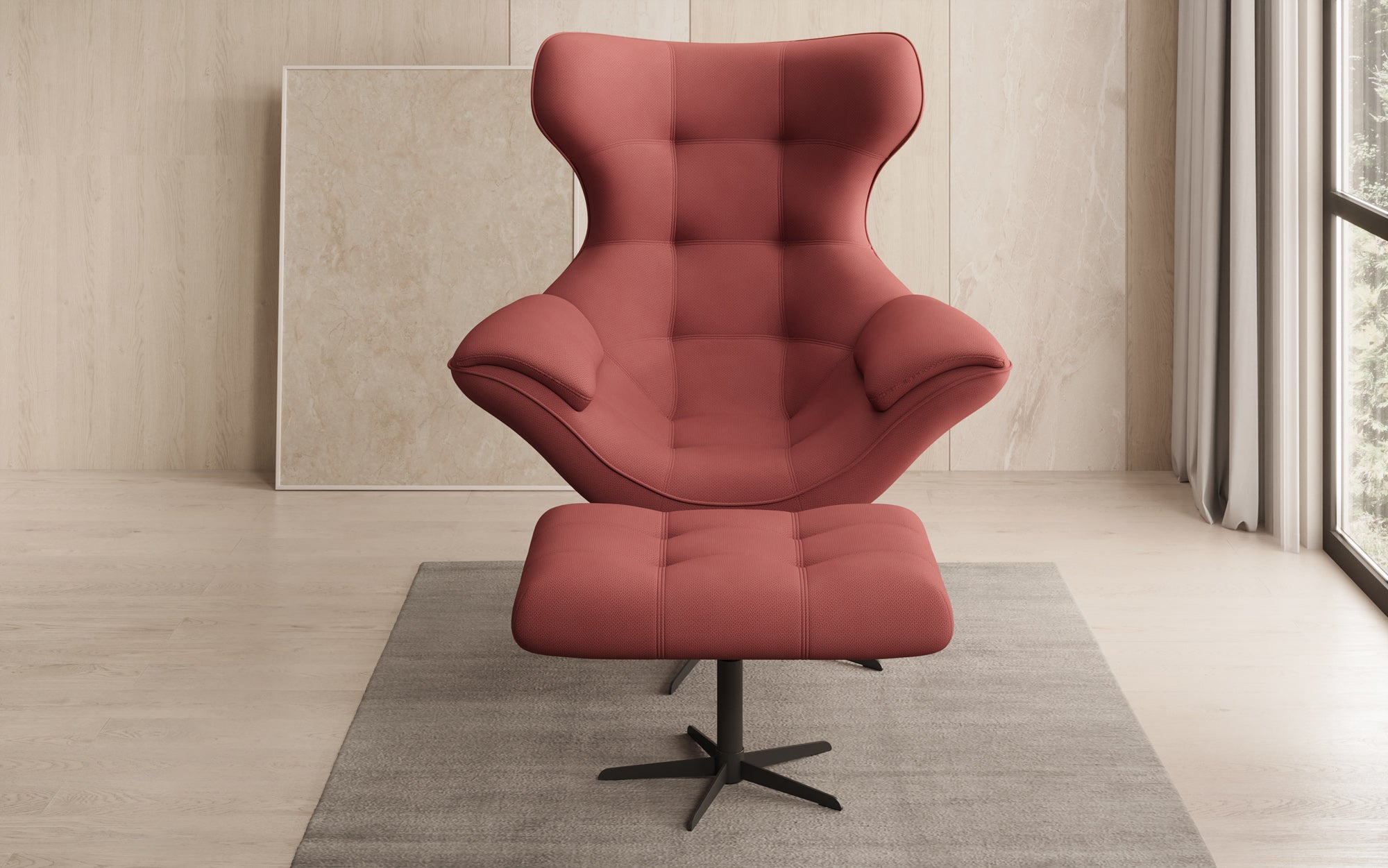 Designer Sofa-fauteuil Aurelio incl. bijzetkruk in Stof