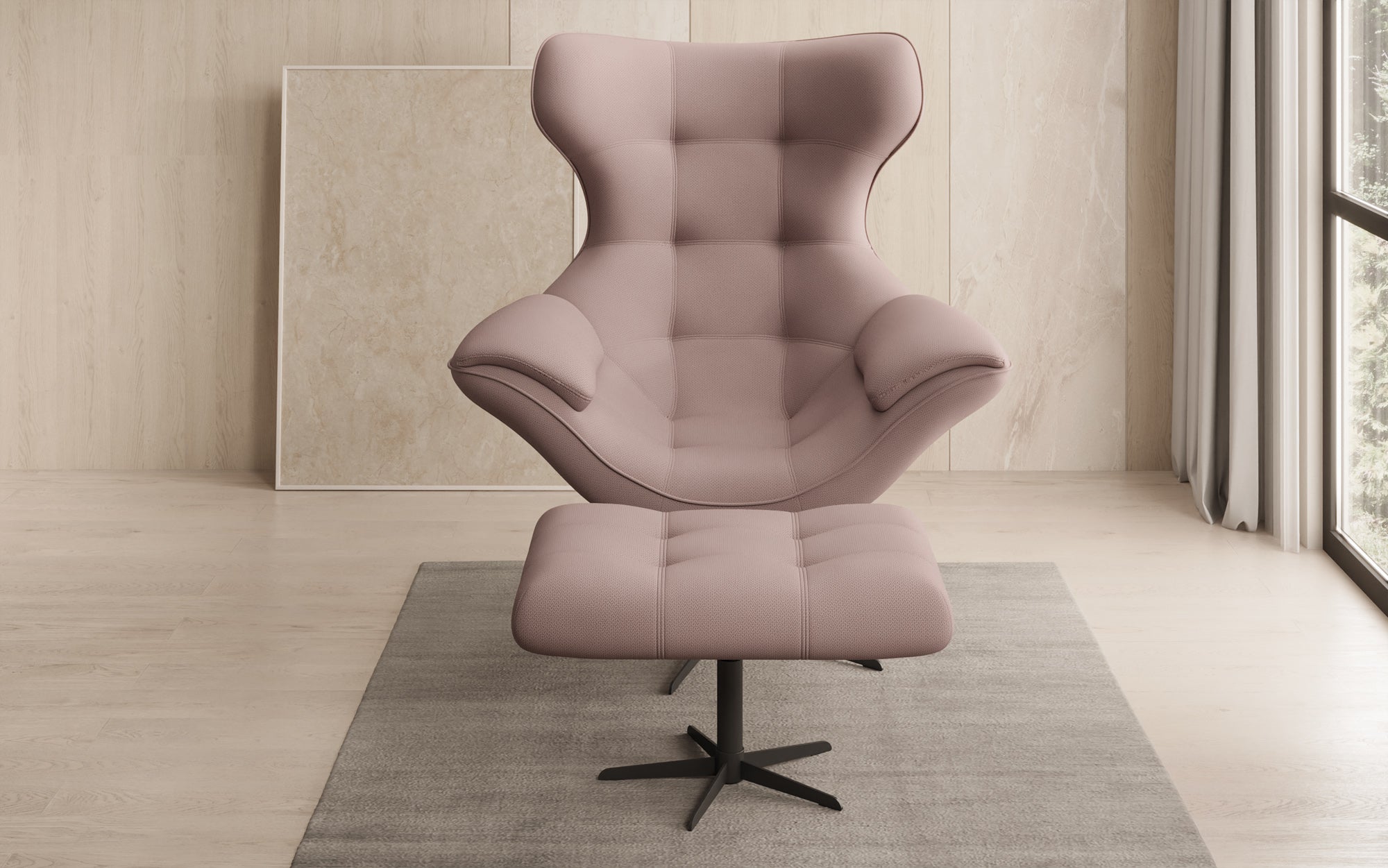 Designer Sofa-fauteuil Aurelio incl. bijzetkruk in Stof