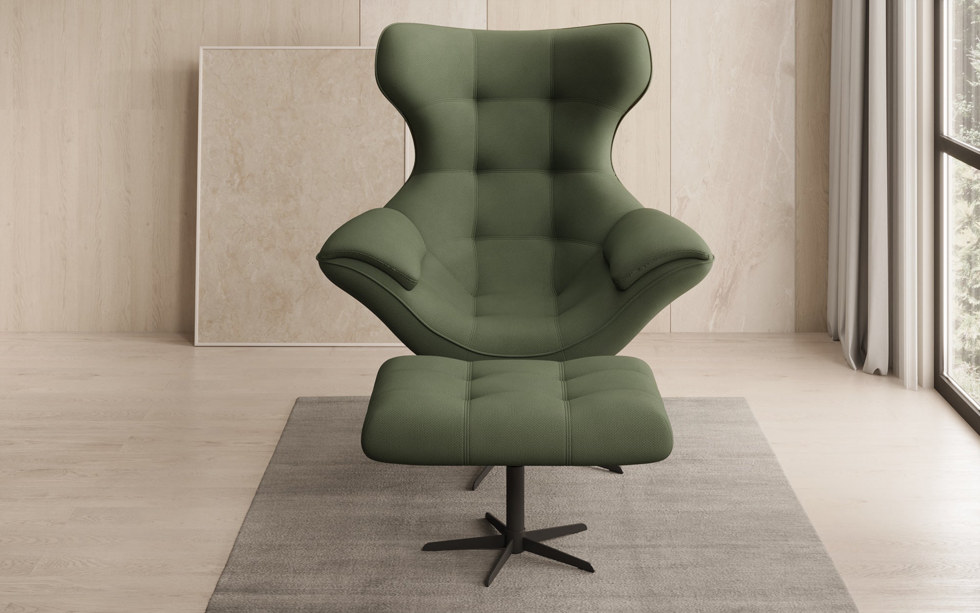 Designer Sofa-fauteuil Aurelio incl. bijzetkruk in Stof