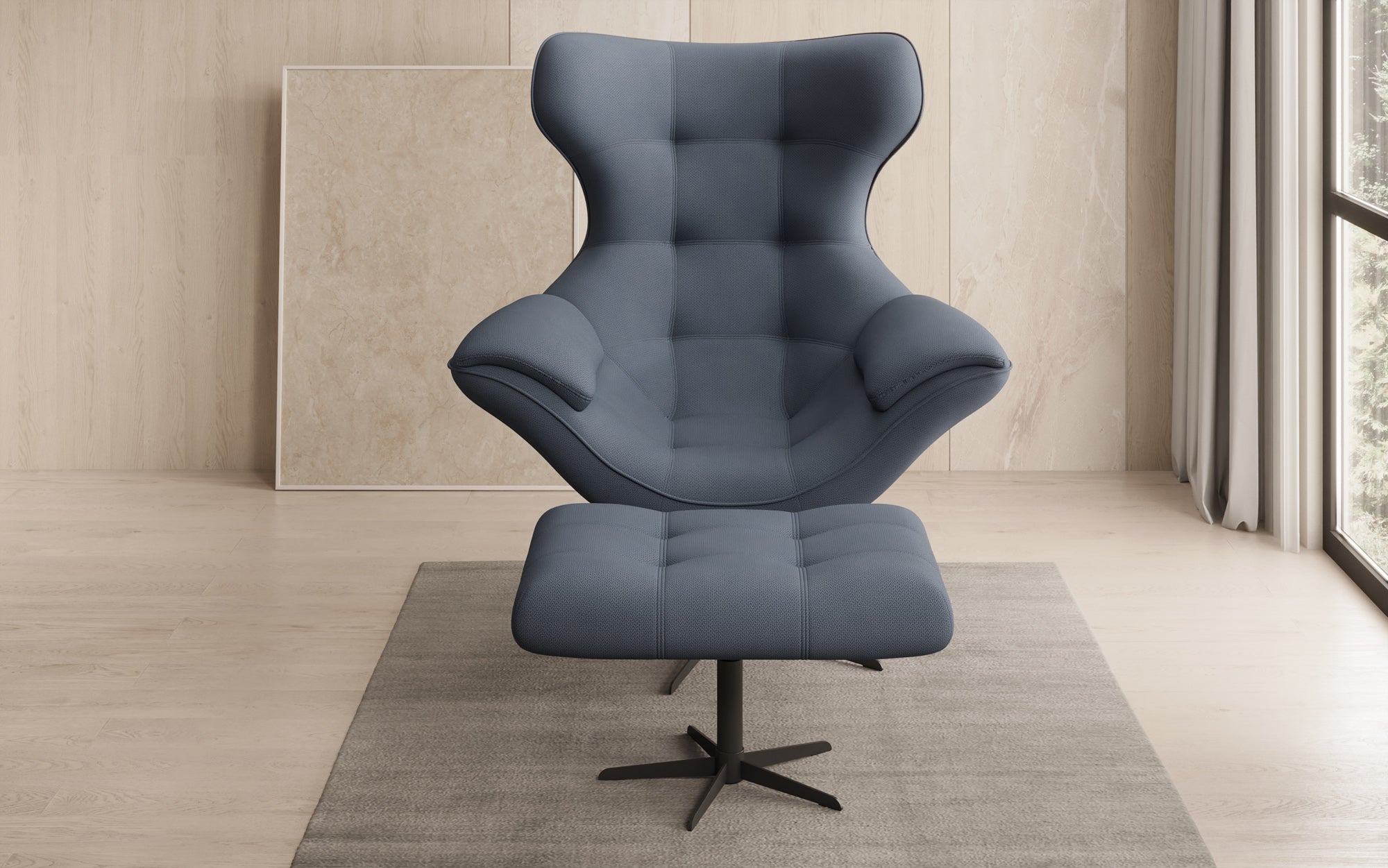 Designer Sofa-fauteuil Aurelio incl. bijzetkruk in Stof
