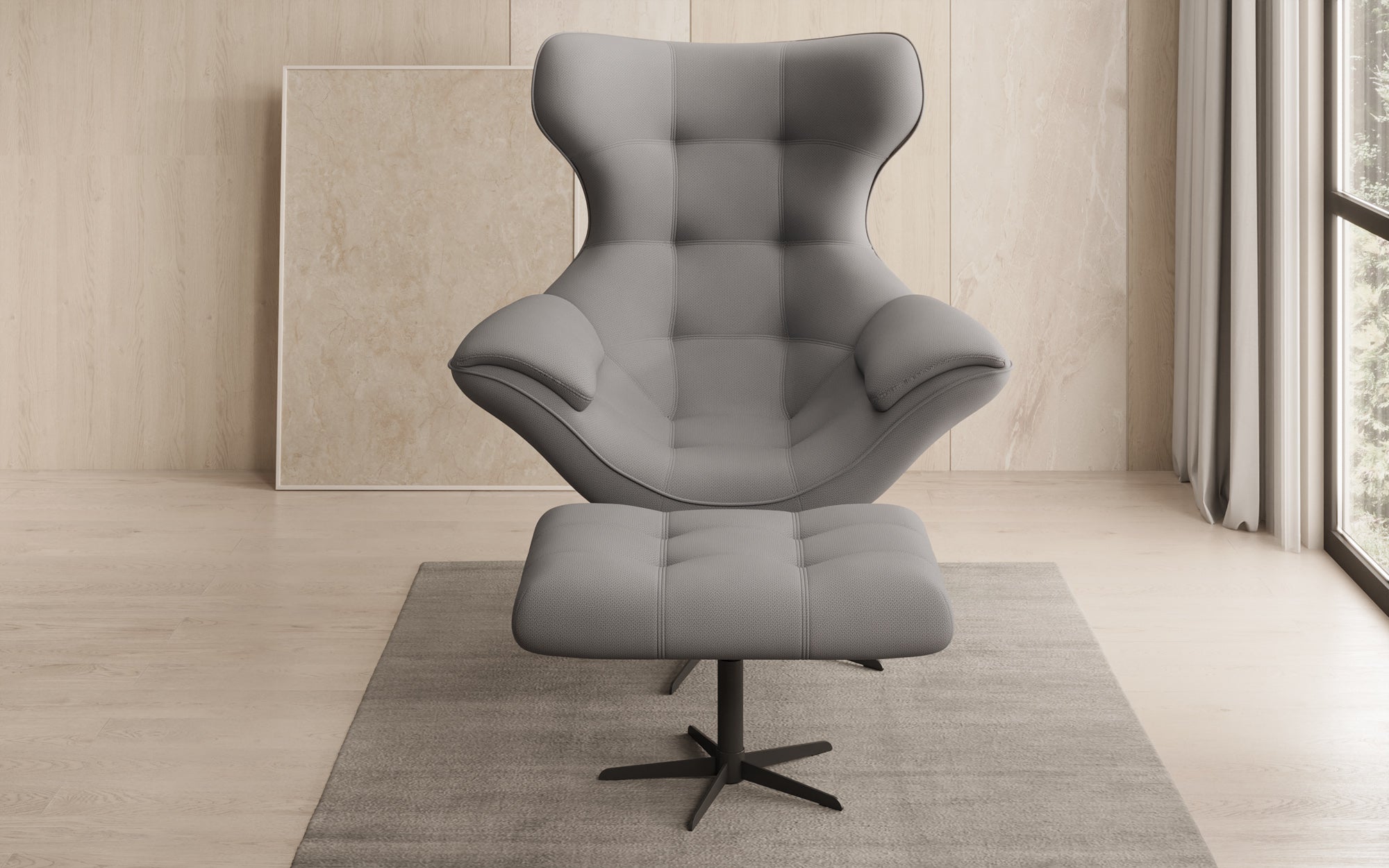 Designer Sofa-fauteuil Aurelio incl. bijzetkruk in Stof