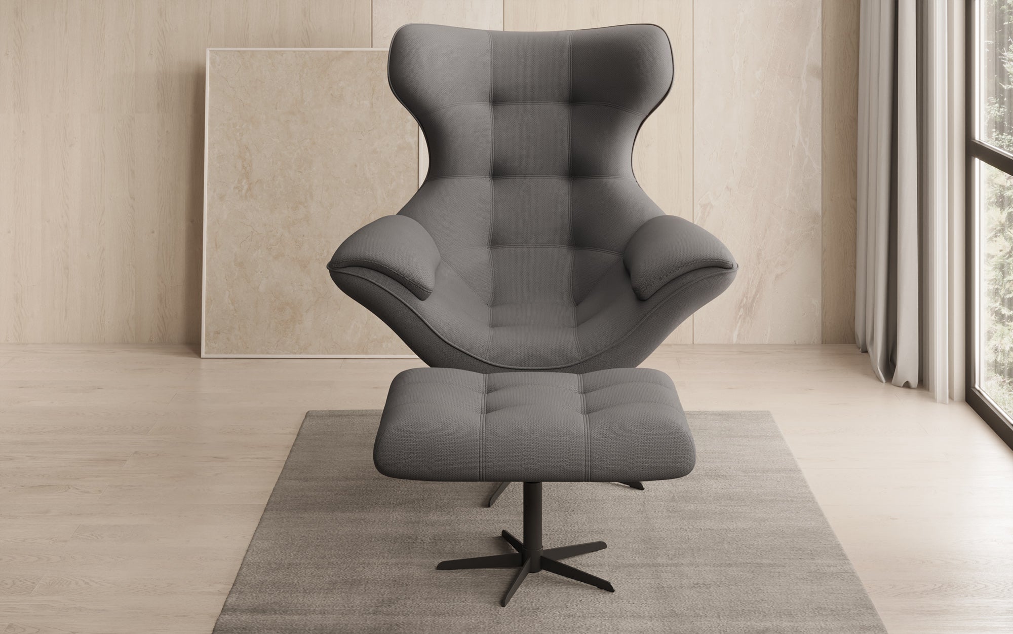 Designer Sofa-fauteuil Aurelio incl. bijzetkruk in Stof