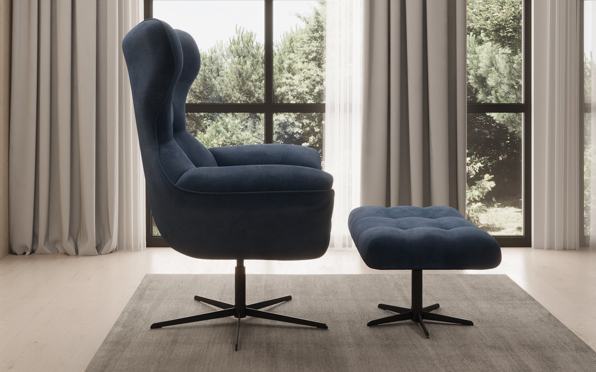 Designer Sofa-Sessel Aurelio inkl. Beistellhocker in Fluweel