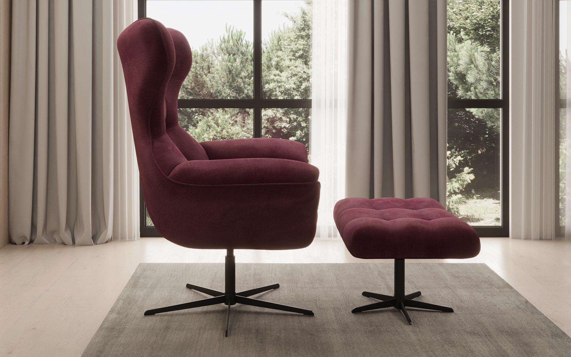 Designer Sofa-Sessel Aurelio inkl. Beistellhocker in Fluweel