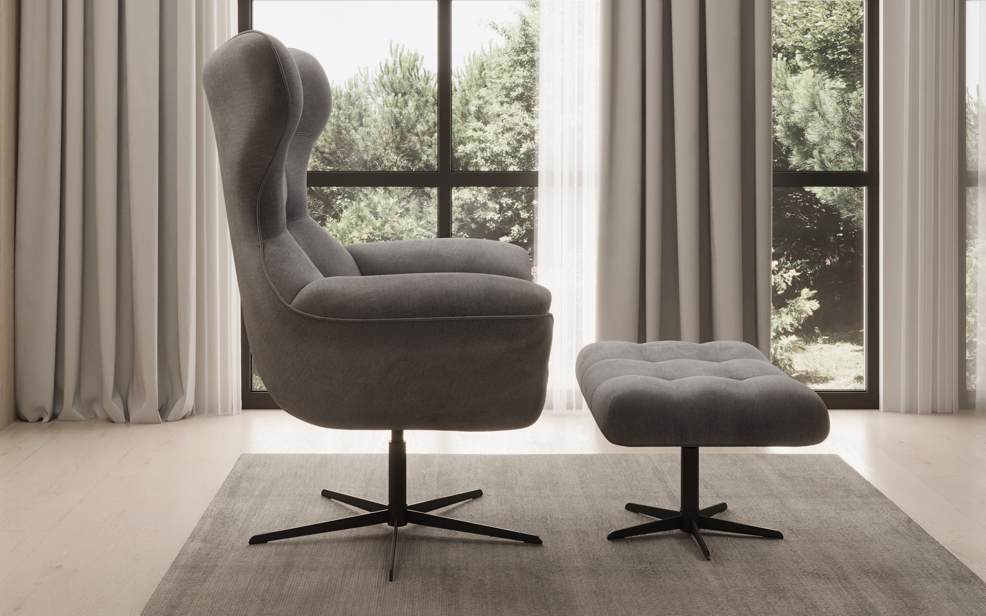 Designer Sofa-Sessel Aurelio inkl. Beistellhocker in Fluweel