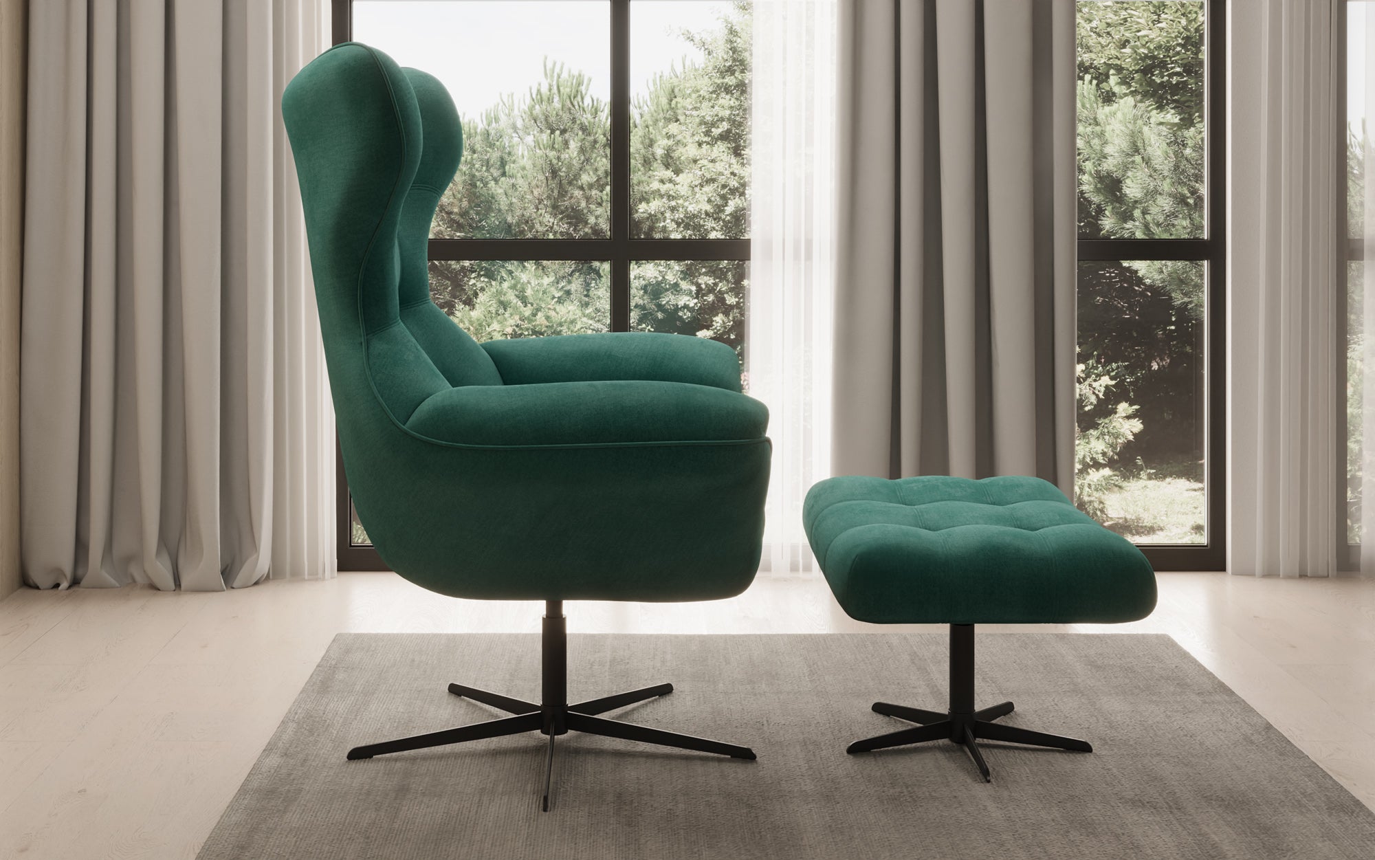 Designer Sofa-Sessel Aurelio inkl. Beistellhocker in Fluweel