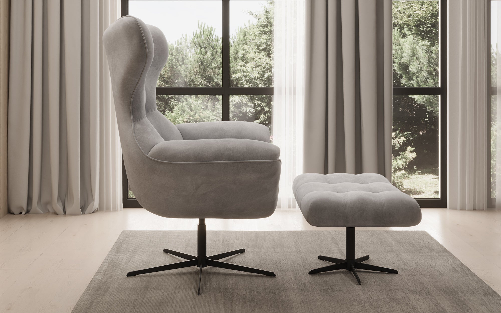 Designer Sofa-Sessel Aurelio inkl. Beistellhocker in Fluweel