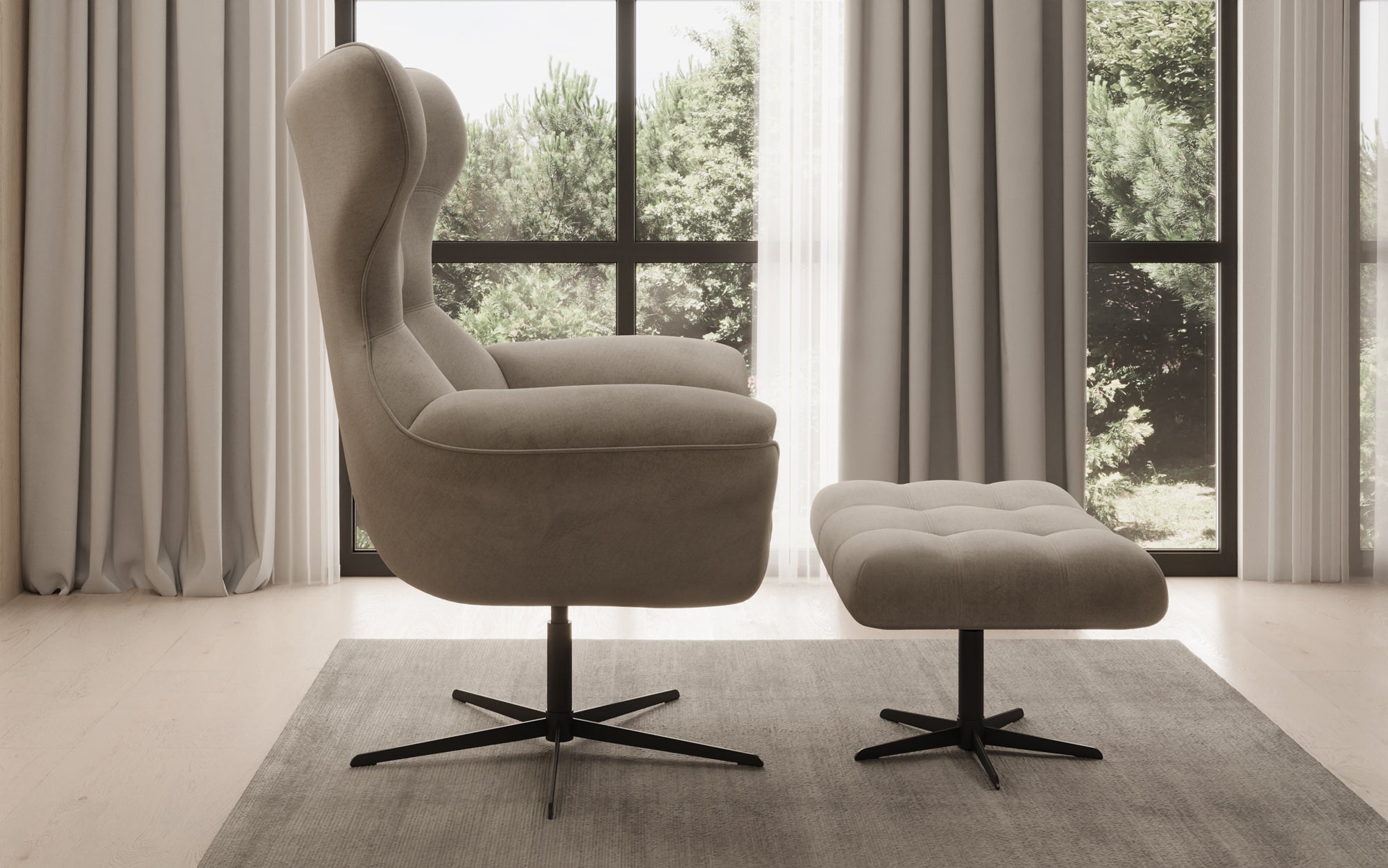 Designer Sofa-Sessel Aurelio inkl. Beistellhocker in Fluweel