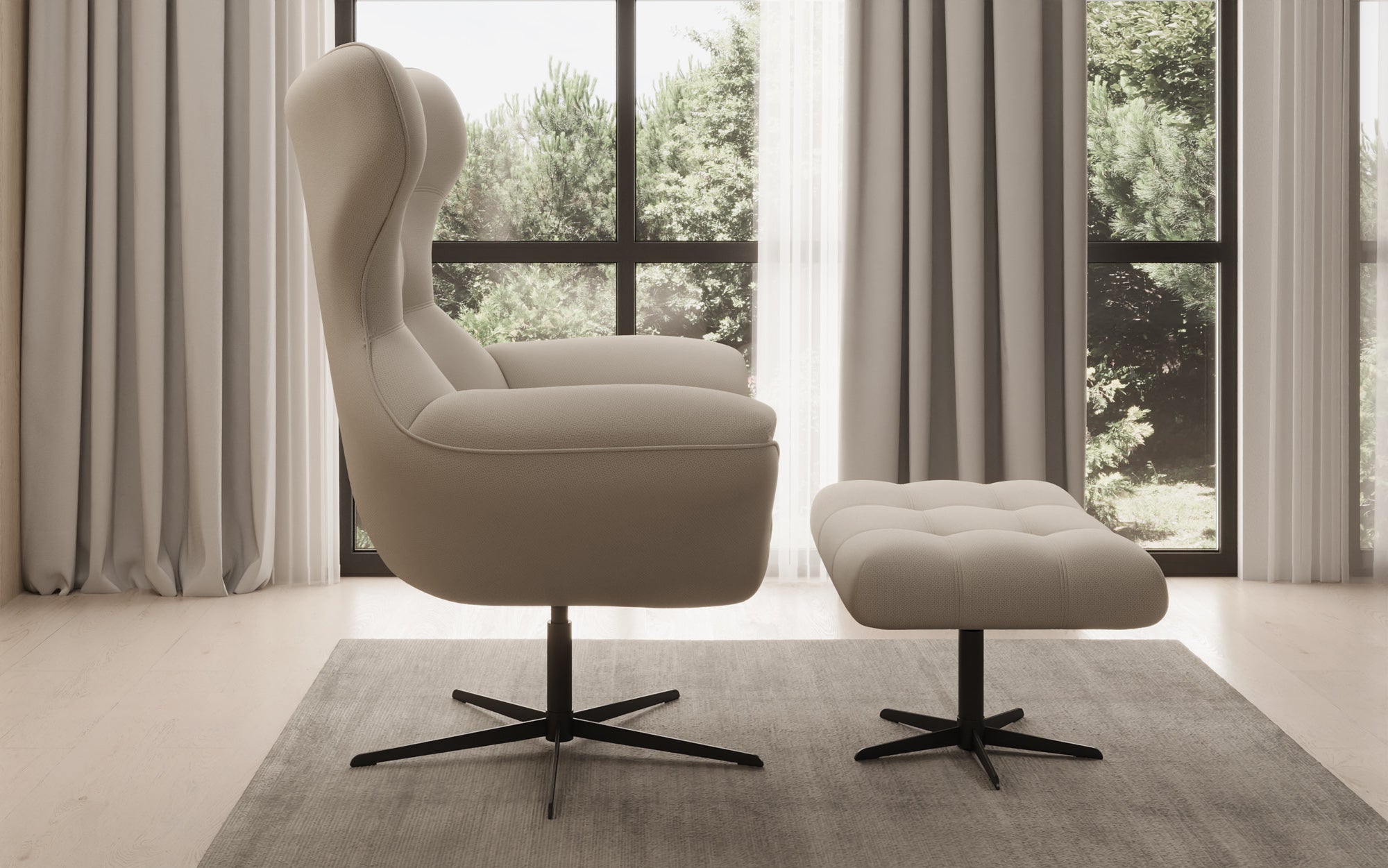 Designer Sofa-fauteuil Aurelio incl. bijzetkruk in Stof