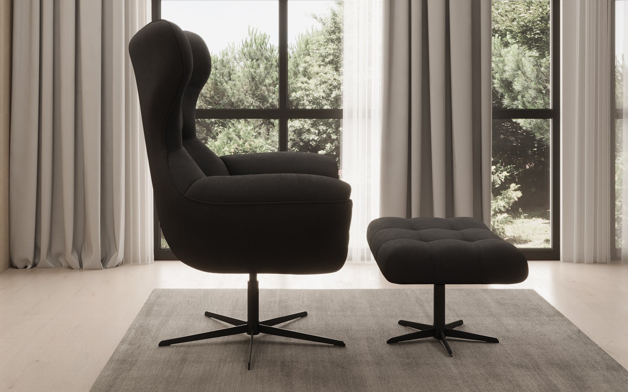 Designer Sofa-fauteuil Aurelio incl. bijzetkruk in Stof