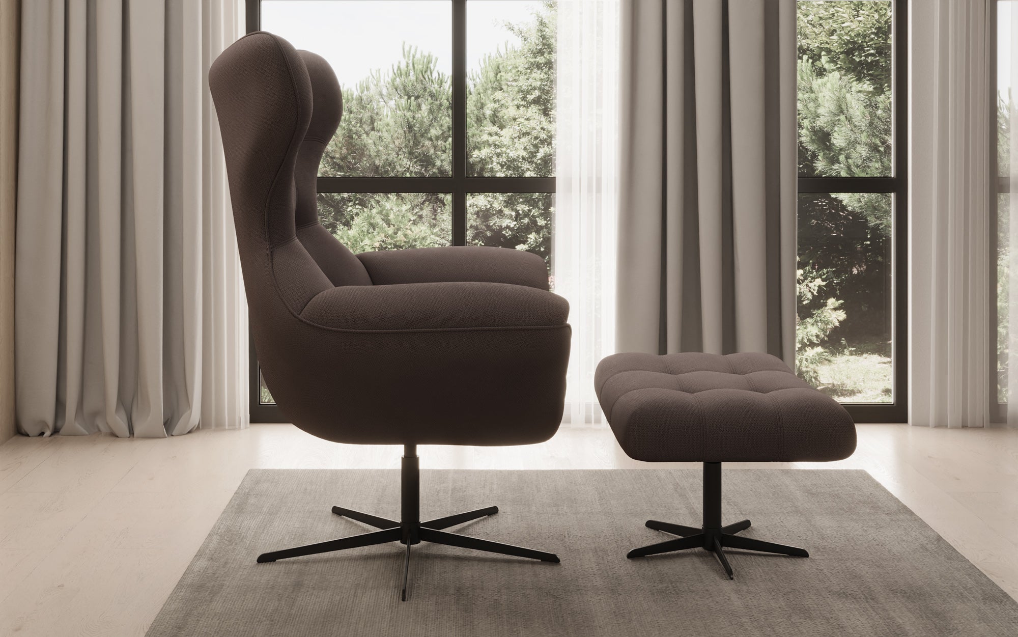 Designer Sofa-fauteuil Aurelio incl. bijzetkruk in Stof