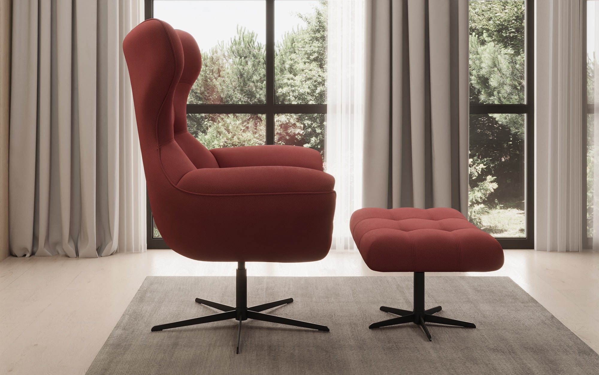 Designer Sofa-fauteuil Aurelio incl. bijzetkruk in Stof