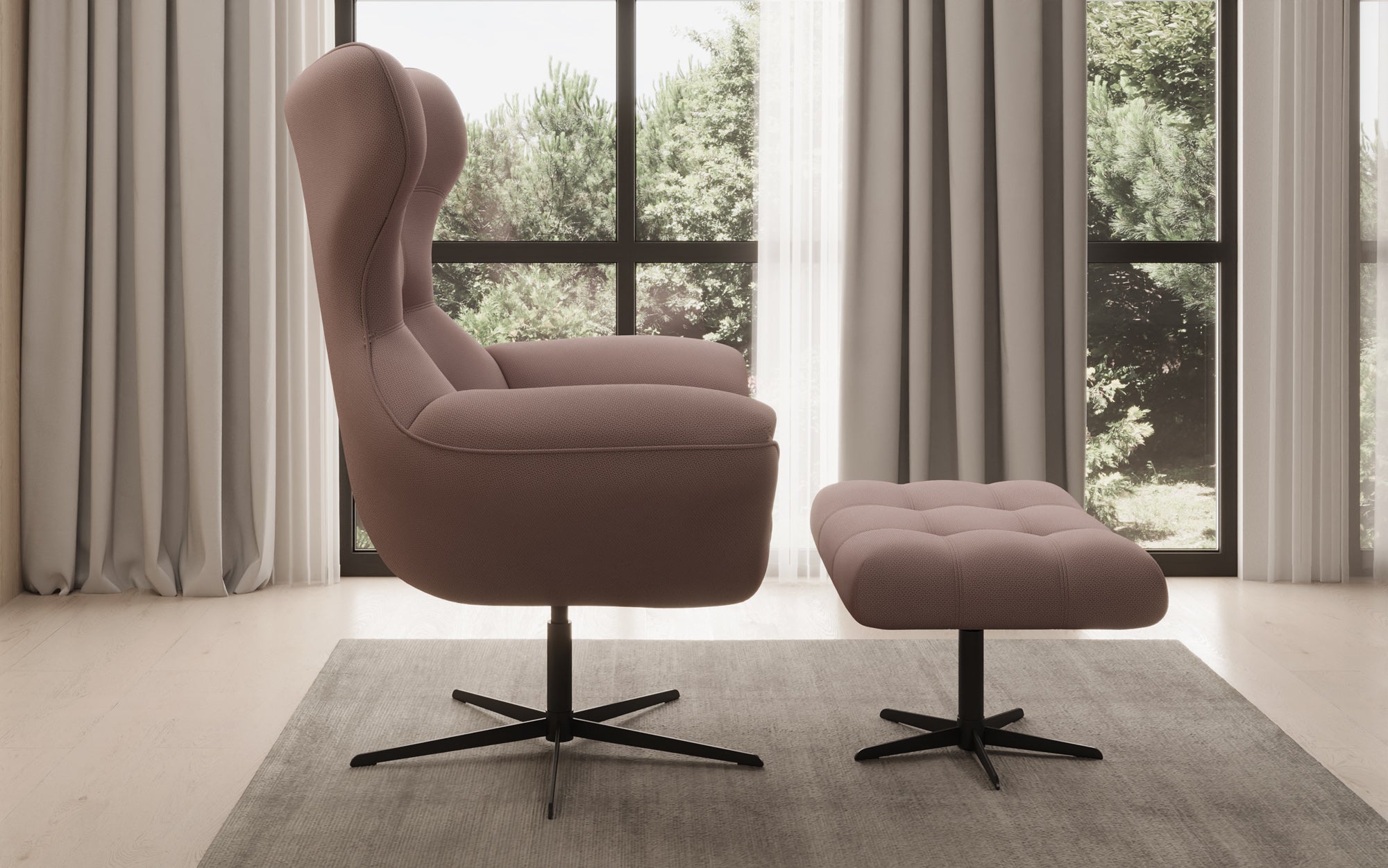Designer Sofa-fauteuil Aurelio incl. bijzetkruk in Stof
