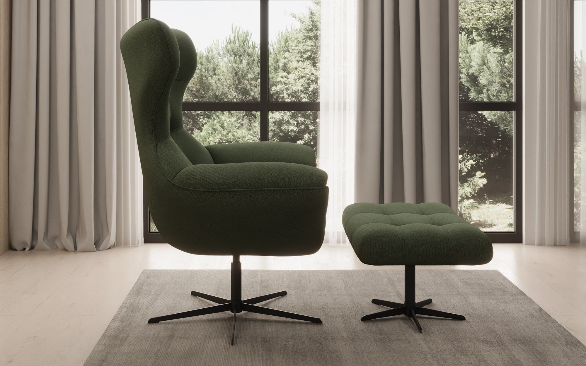 Designer Sofa-fauteuil Aurelio incl. bijzetkruk in Stof