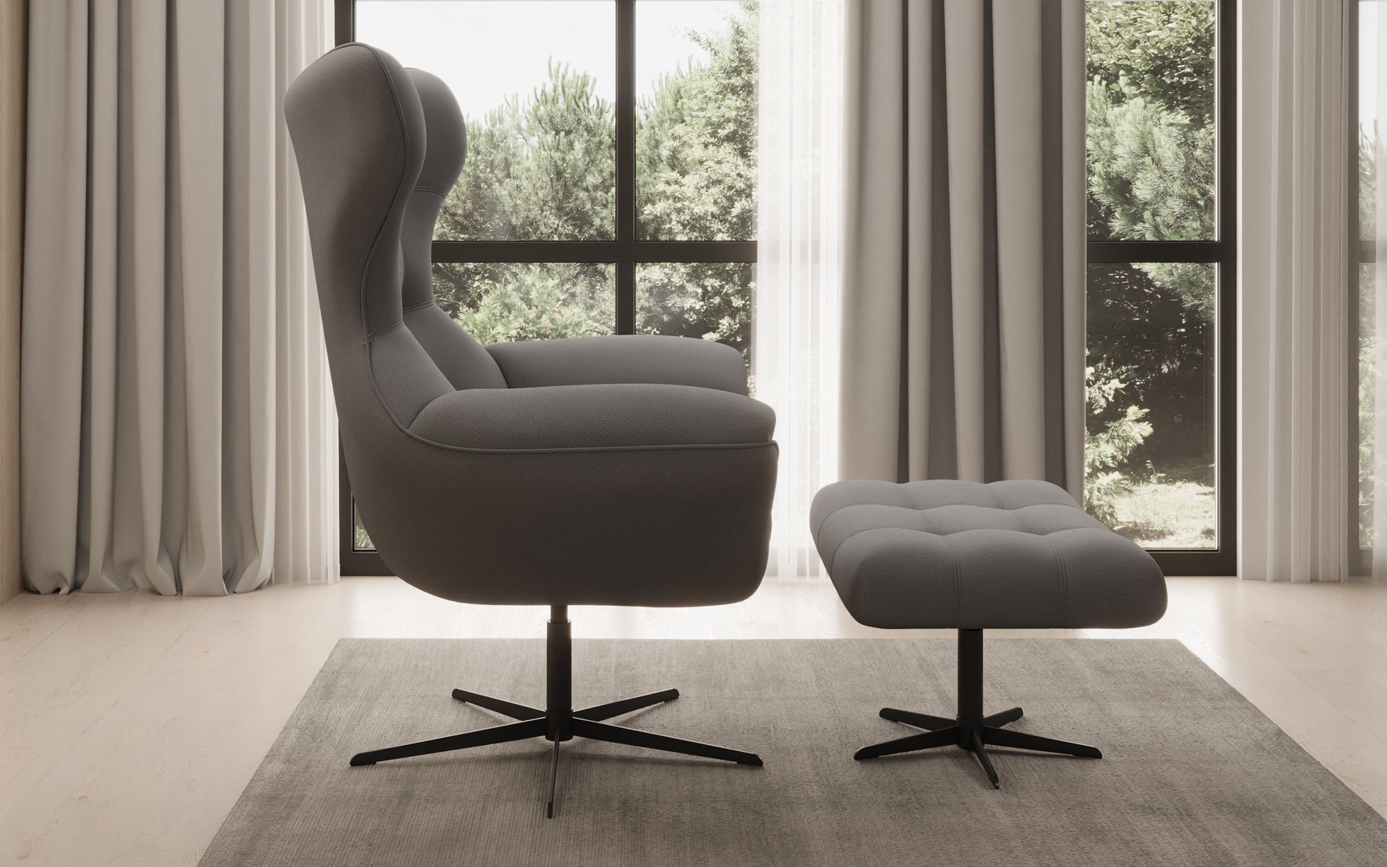 Designer Sofa-fauteuil Aurelio incl. bijzetkruk in Stof